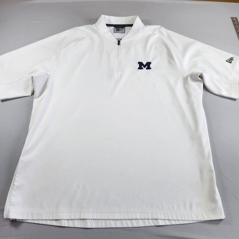 New Era Michigan Wolverines Short Sleeve Quarter Zip Warm Up Pullover White XL